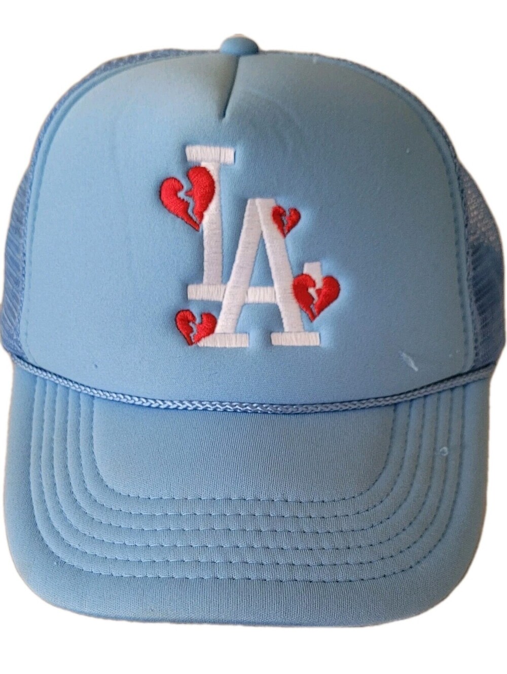 LA Dodgers Light-Blue Trucker Hat with Heart Embroidery Y2K – Sun Cap Snapback